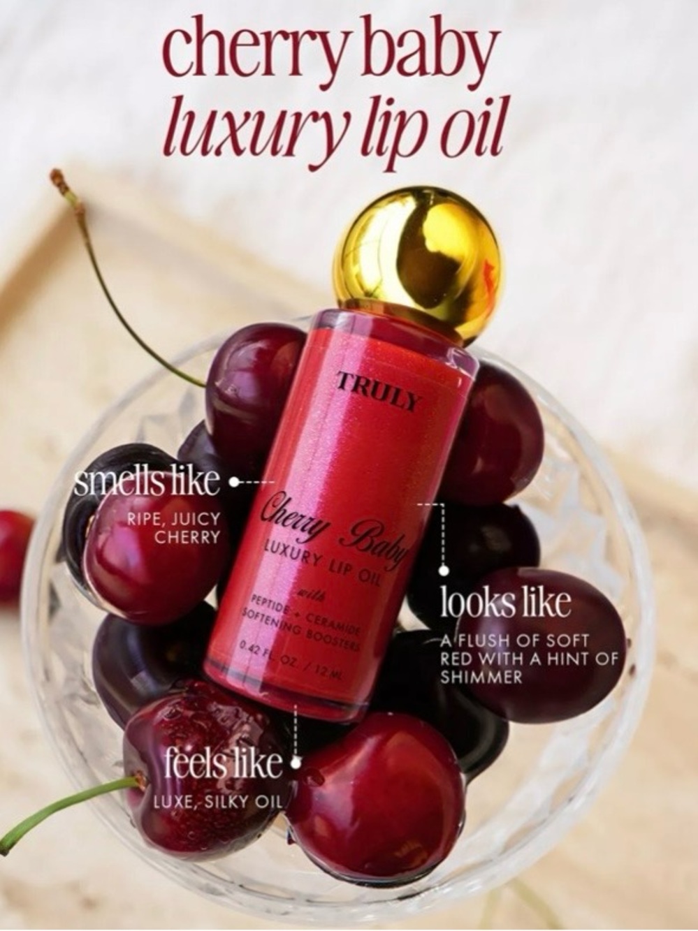TRULY Cherry Baby Luxury Lip Oil - Red